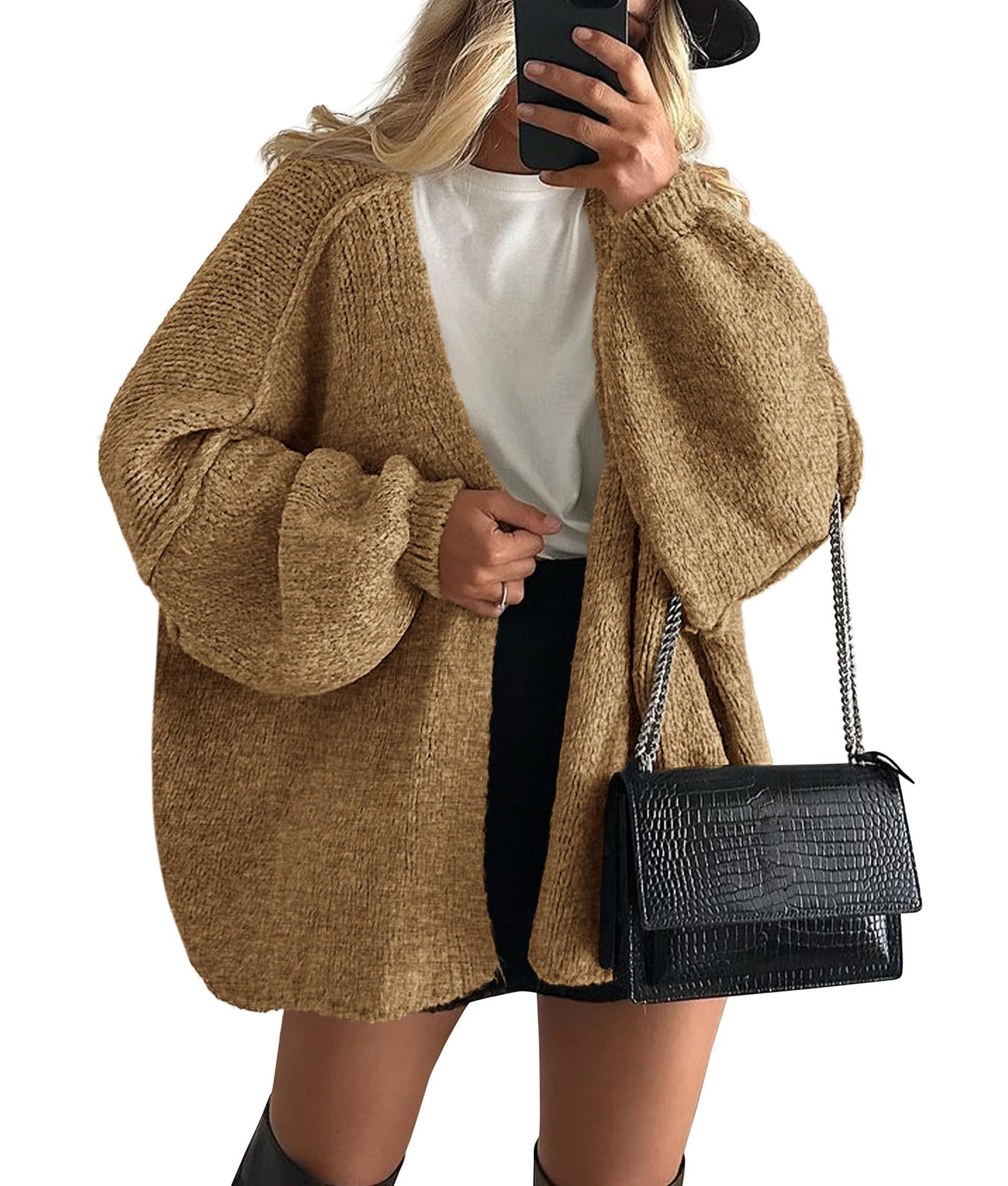 Womens Oversized Long Lantern Sleeve Knit Open Front Lightweight Cardigan Sweaters(buy 2 free shipping)