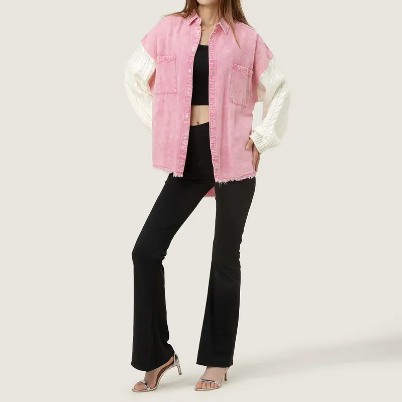 🔥Cozy Sweater Sleeve Denim Shacket (Buy 2 Free Shipping)