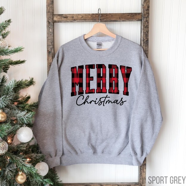 “Merry Christmas” Plaid Graphic Sweatshirt(Buy 2 Free Shipping)