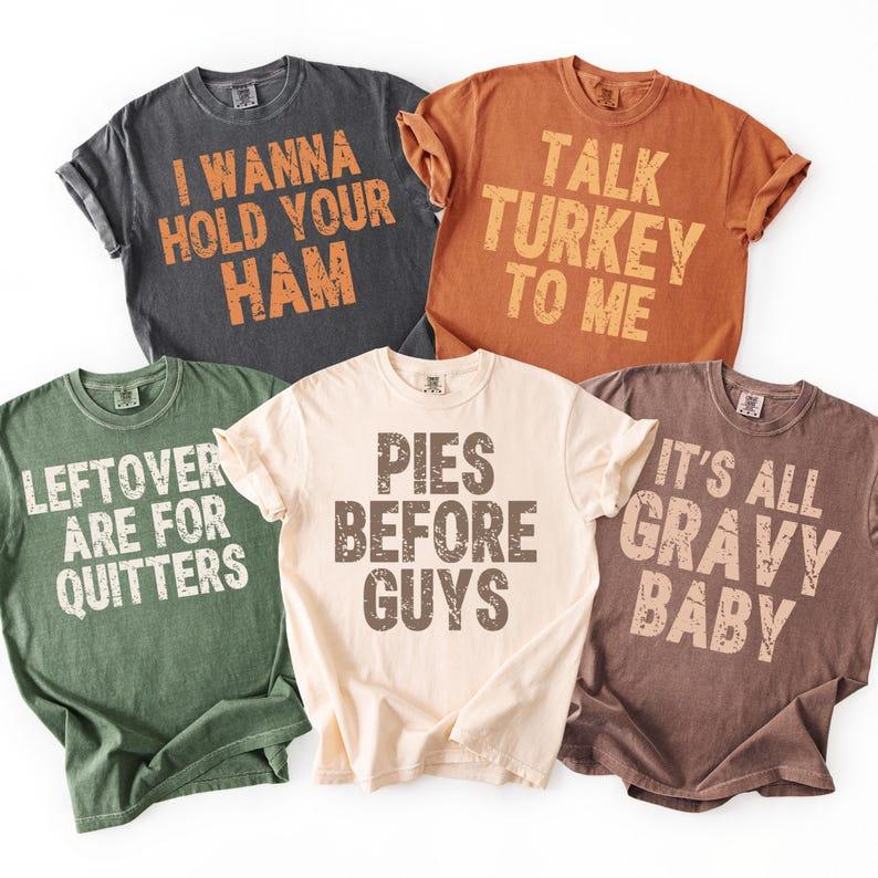 Women's Thanksgiving Funny Turkey Shirt Pies Before Guys Distressed Fall Graphic Tee (BUY 2 FREE SHIPPING)