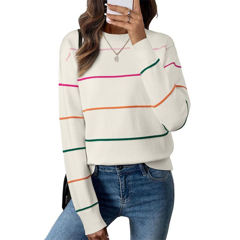 Women's Striped Sweater Cozy Soft Ribbed Knit Crew Neck Long Sleeve(BUY 2 FREE SHIPPING)