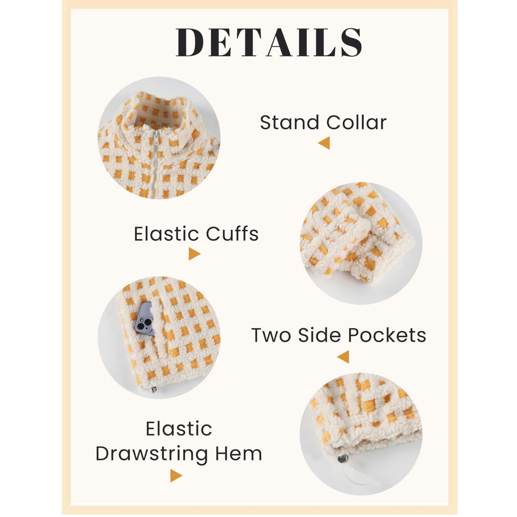 Women's Sherpa Checkered Fleece Jacket Long Sleeve Coat Warm Zip Up Plaid Outwear with Pocket