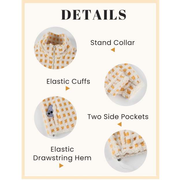 Women's Sherpa Checkered Fleece Jacket Long Sleeve Coat Warm Zip Up Plaid Outwear with Pocket