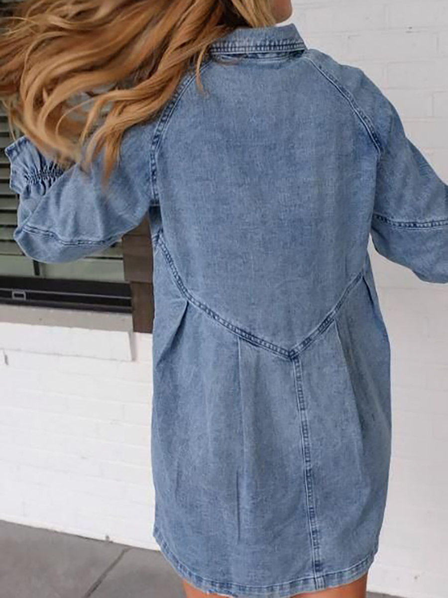 🔥HOT SALE🔥WASHED DENIM PUFF SLEEVE DRESS（Buy 2 free shipping）
