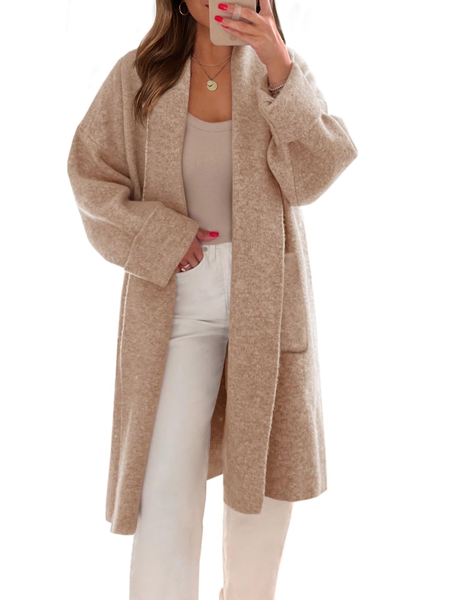 Womens Long Cardigans Oversized Open Front Sweater Jackets with Pockets