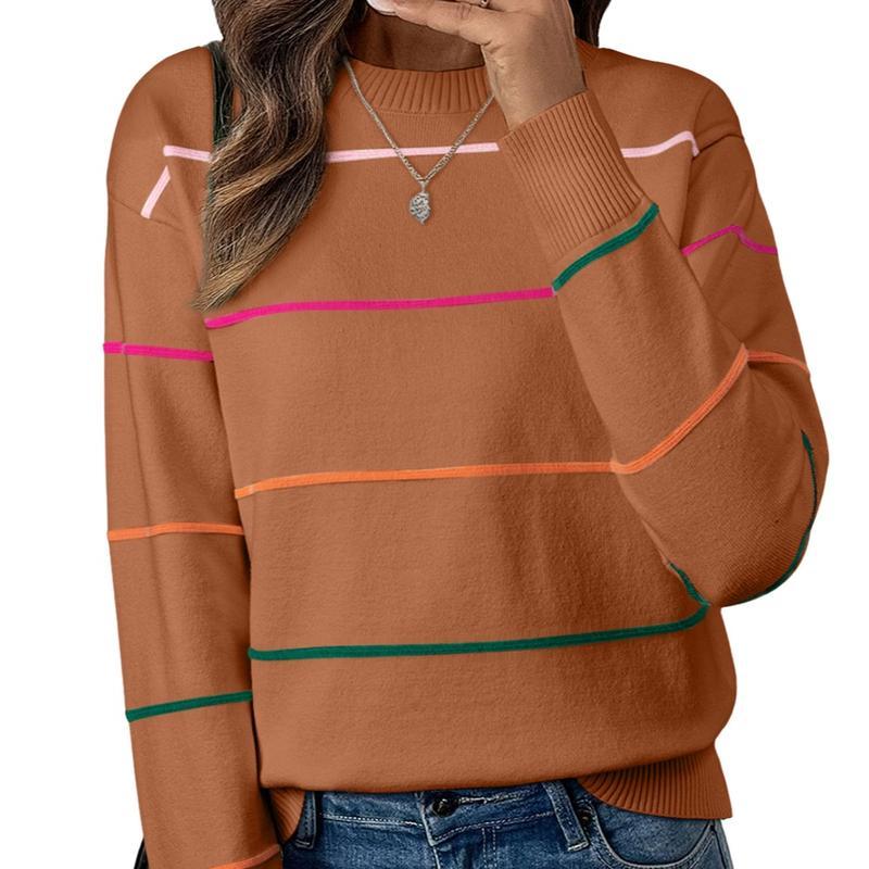 Women's Striped Sweater Cozy Soft Ribbed Knit Crew Neck Long Sleeve(BUY 2 FREE SHIPPING)
