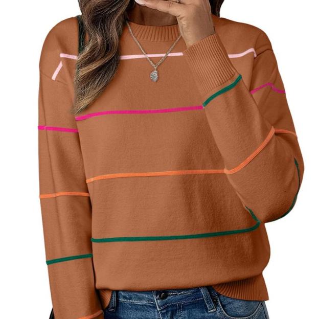 Women's Striped Sweater Cozy Soft Ribbed Knit Crew Neck Long Sleeve(BUY 2 FREE SHIPPING)