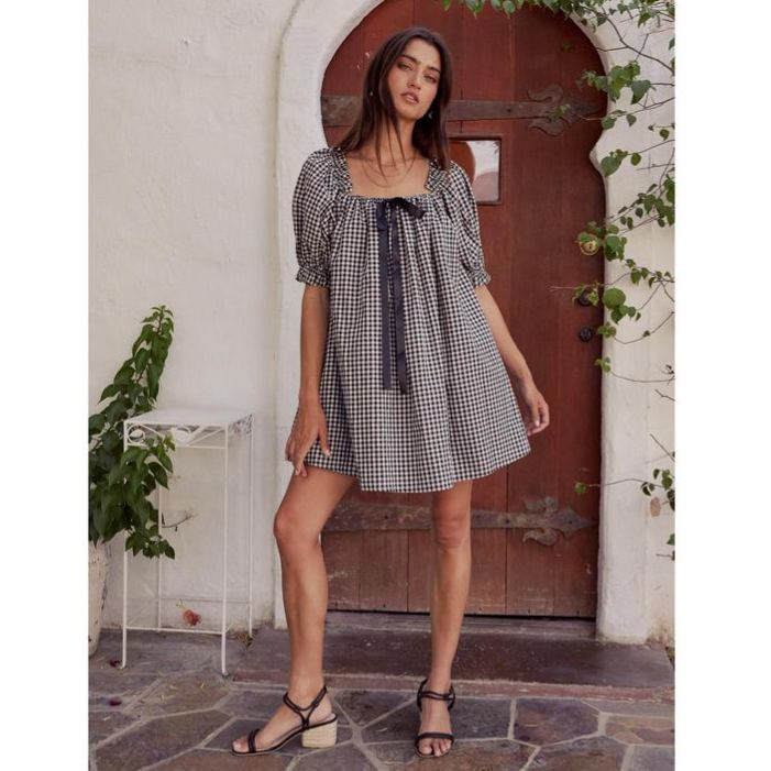 Women's Summer Short Dress Puff Sleeve Square Neck Floral Print Beach Sundress