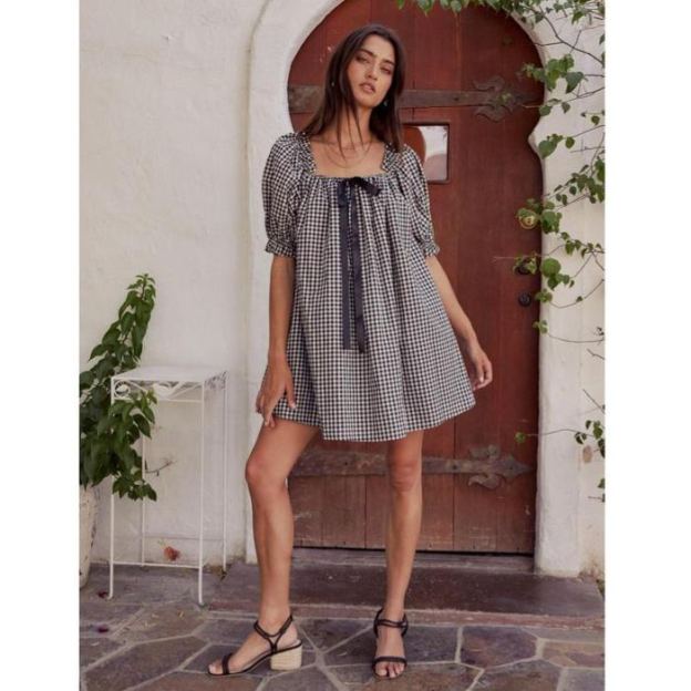 Women's Summer Short Dress Puff Sleeve Square Neck Floral Print Beach Sundress