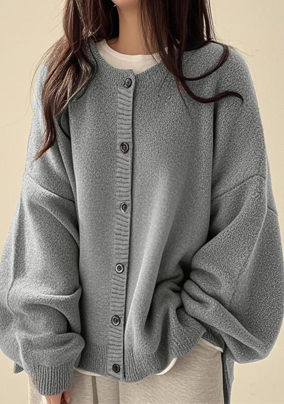 Women's Plain Button Front Knit Cardigan, Casual Long Sleeve Knitwear for Daily Wear, Ladies Clothes for All Seasons