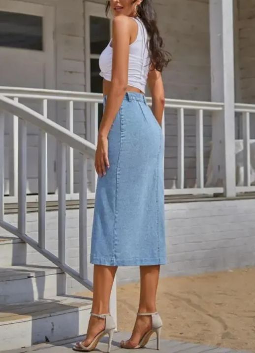 Women's Button Front Denim Skirt, Casual Fashion Skirt for Daily Wear, Ladies Bottoms for All Seasons