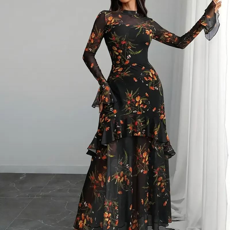 Faynilla Elegant Floral A-Line Dress — Timeless Grace in Motion