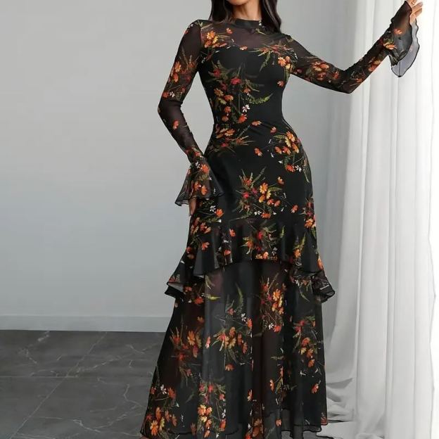 Faynilla Elegant Floral A-Line Dress — Timeless Grace in Motion