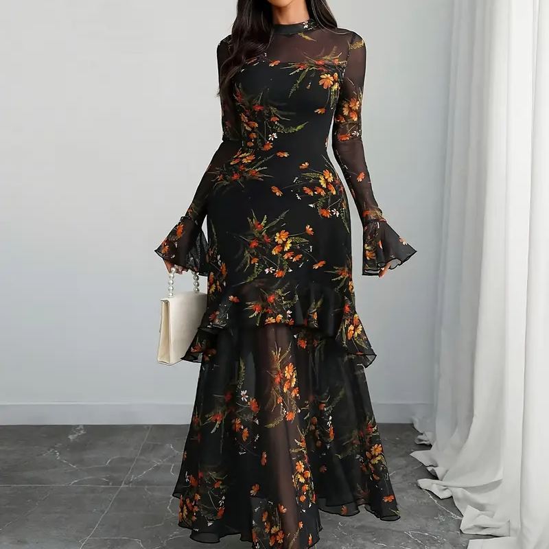 Faynilla Elegant Floral A-Line Dress — Timeless Grace in Motion