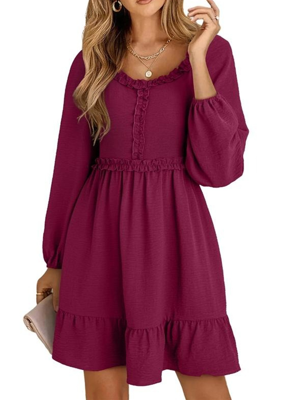 Women's Long-sleeved High-waist Ruffled Mini Dress(Buy 2 Free Shipping)