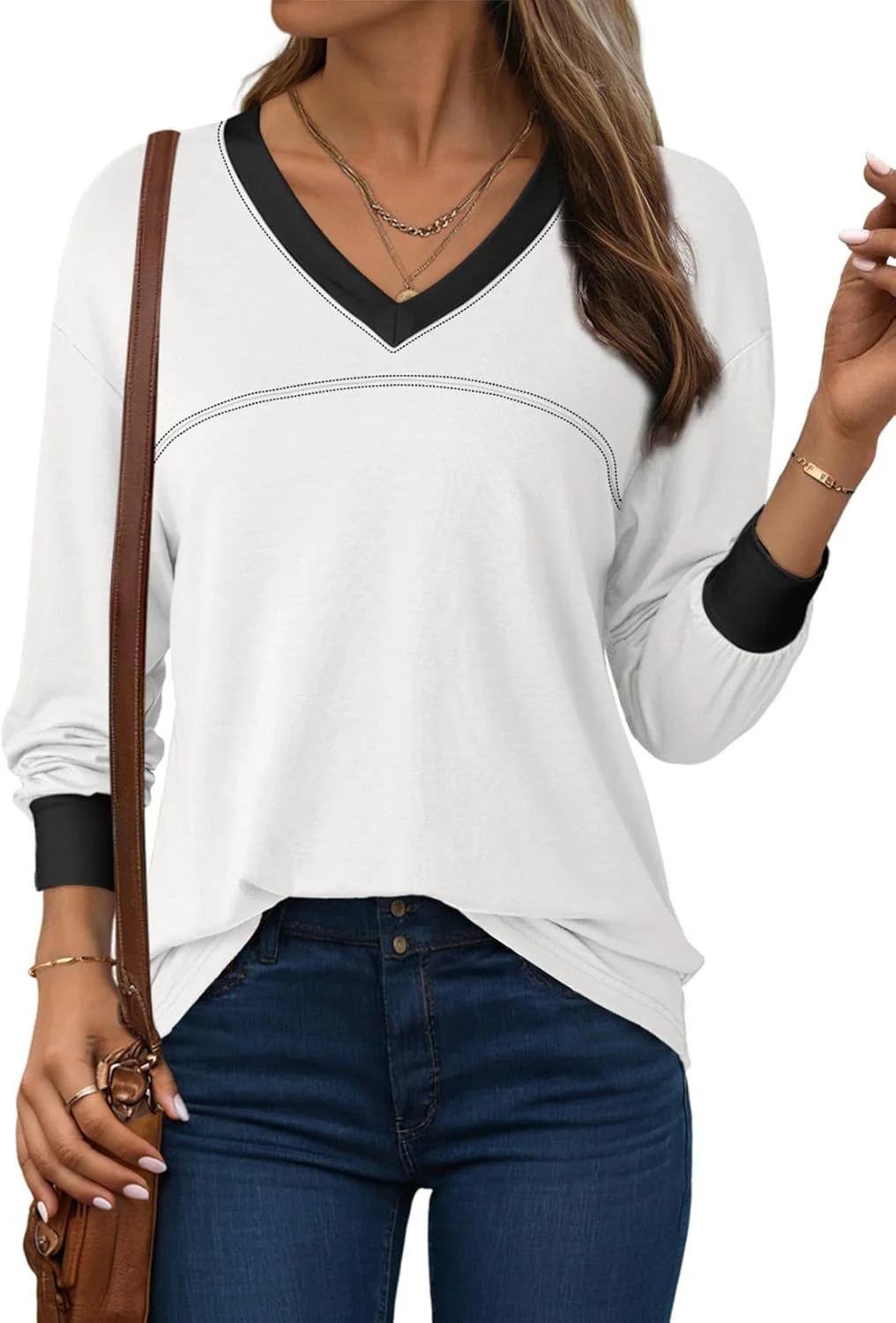 Women's Loose V-Neck Colorblock Sweatshirt（Buy 2 Free Shipping)