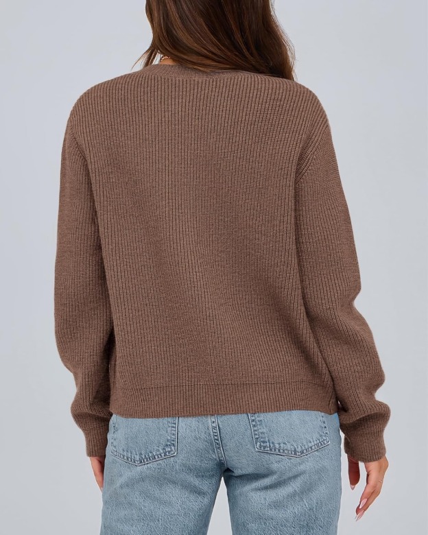 Women's Trendy Long Sleeve Ribbed Bow Button Cardigan Sweater