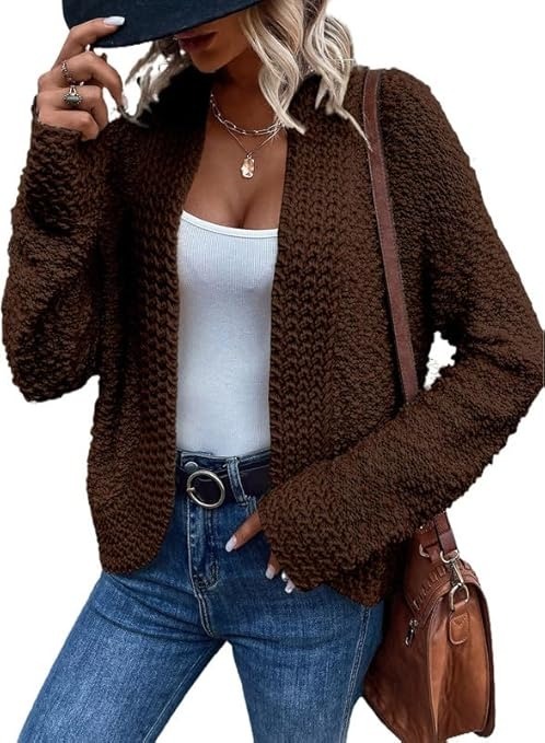 Women's 2025 Fashion Casual Open Front Long Sleeve Chunky Knit Cardigans Sweaters