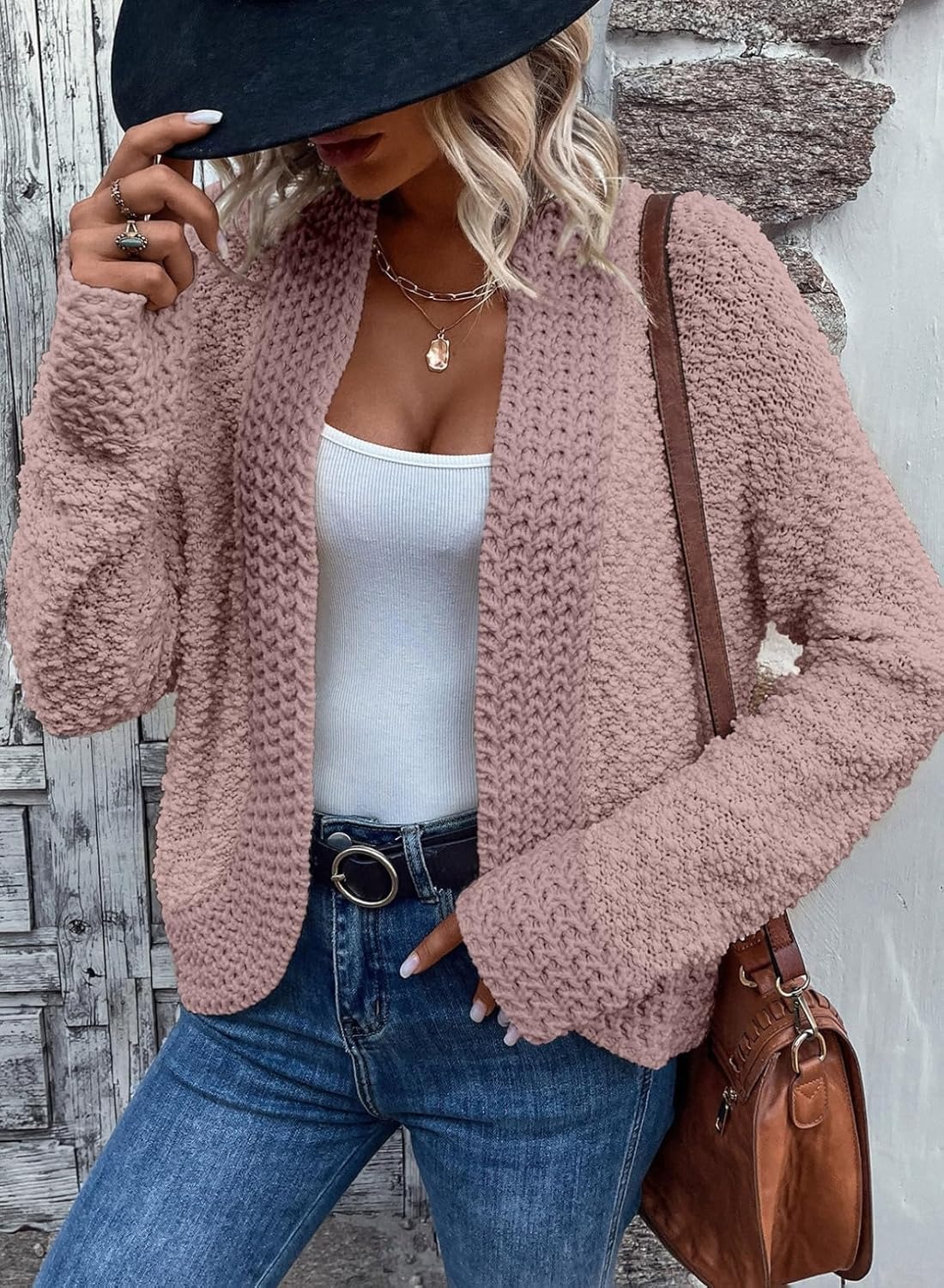 Women's 2025 Fashion Casual Open Front Long Sleeve Chunky Knit Cardigans Sweaters