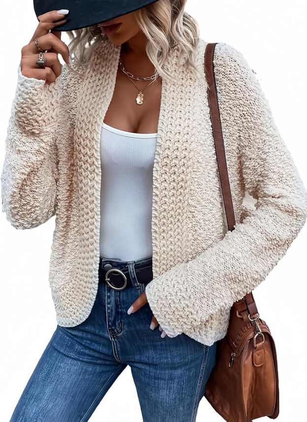 Women's 2025 Fashion Casual Open Front Long Sleeve Chunky Knit Cardigans Sweaters