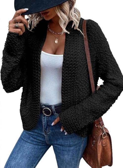 Women's 2025 Fashion Casual Open Front Long Sleeve Chunky Knit Cardigans Sweaters