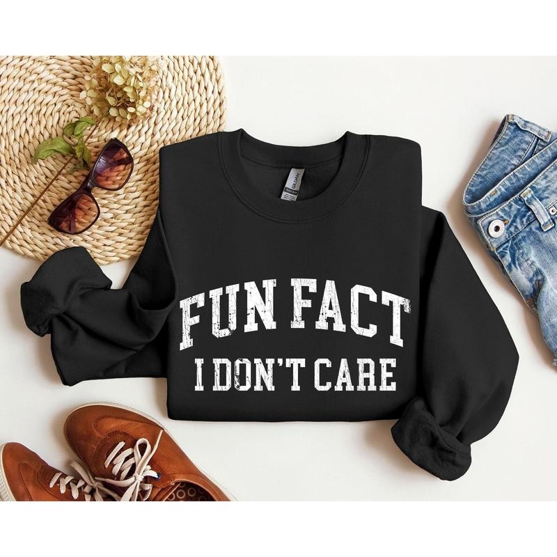Fun Fact I Don't Care Funny Crew Neck Sarcastic College Sweatshirt