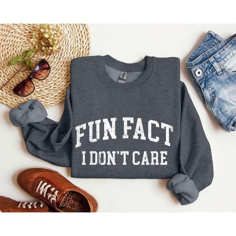 Fun Fact I Don't Care Funny Crew Neck Sarcastic College Sweatshirt