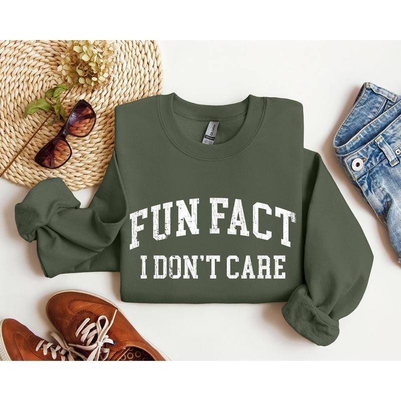 Fun Fact I Don't Care Funny Crew Neck Sarcastic College Sweatshirt