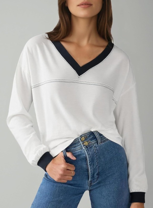 Women's Loose V-Neck Colorblock Sweatshirt（Buy 2 Free Shipping)