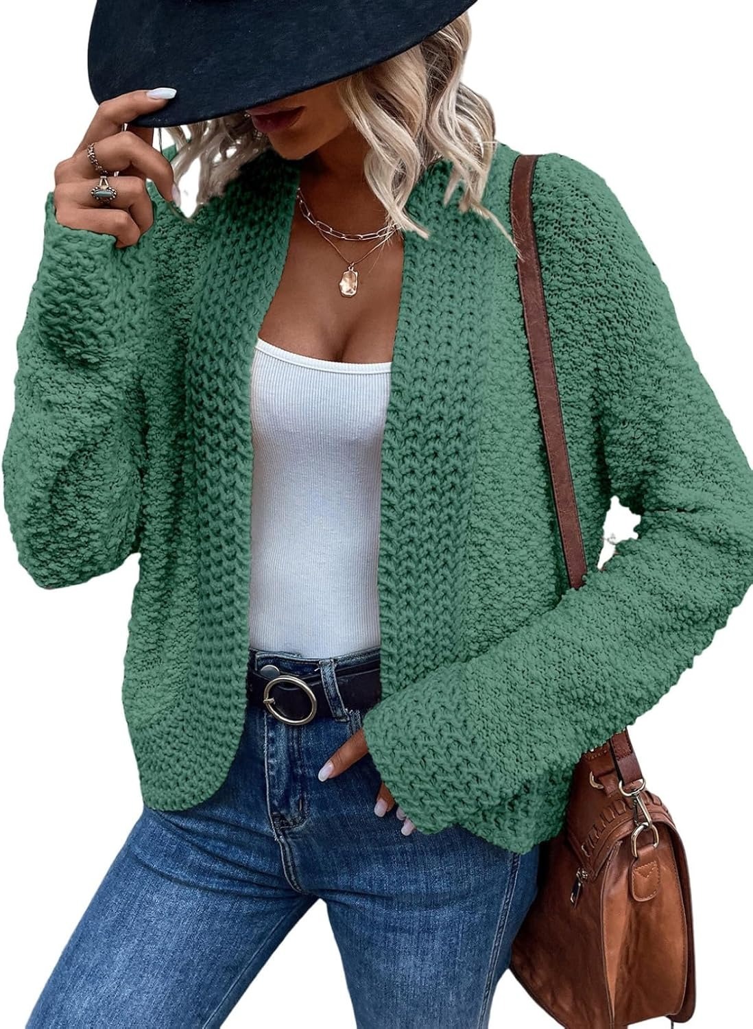 Women's 2025 Fashion Casual Open Front Long Sleeve Chunky Knit Cardigans Sweaters