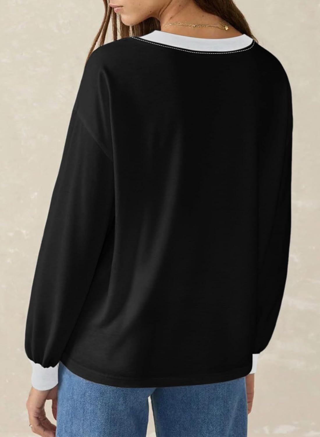 Women's Loose V-Neck Colorblock Sweatshirt（Buy 2 Free Shipping)