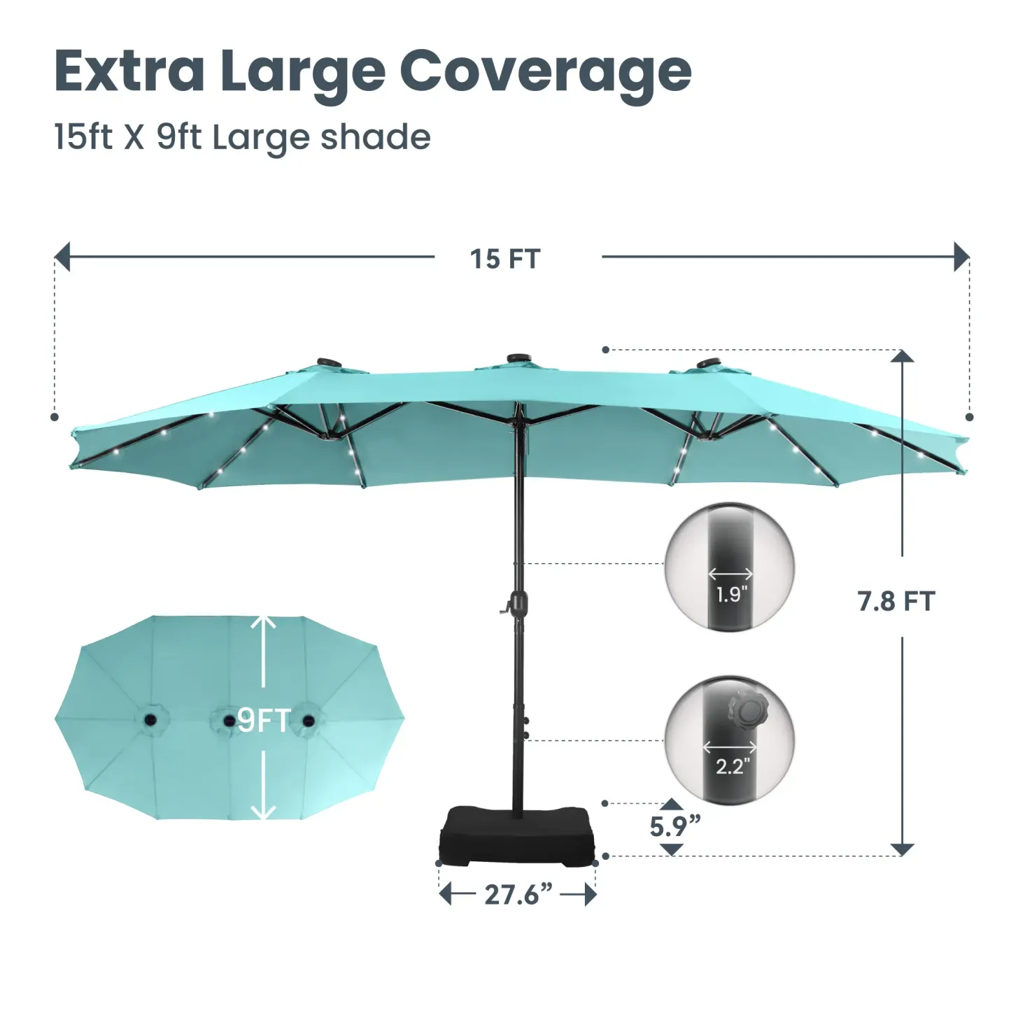 【DealsForYouDays】 PHIVILLA 15FT Outdoor Patio Umbrella with LED Light