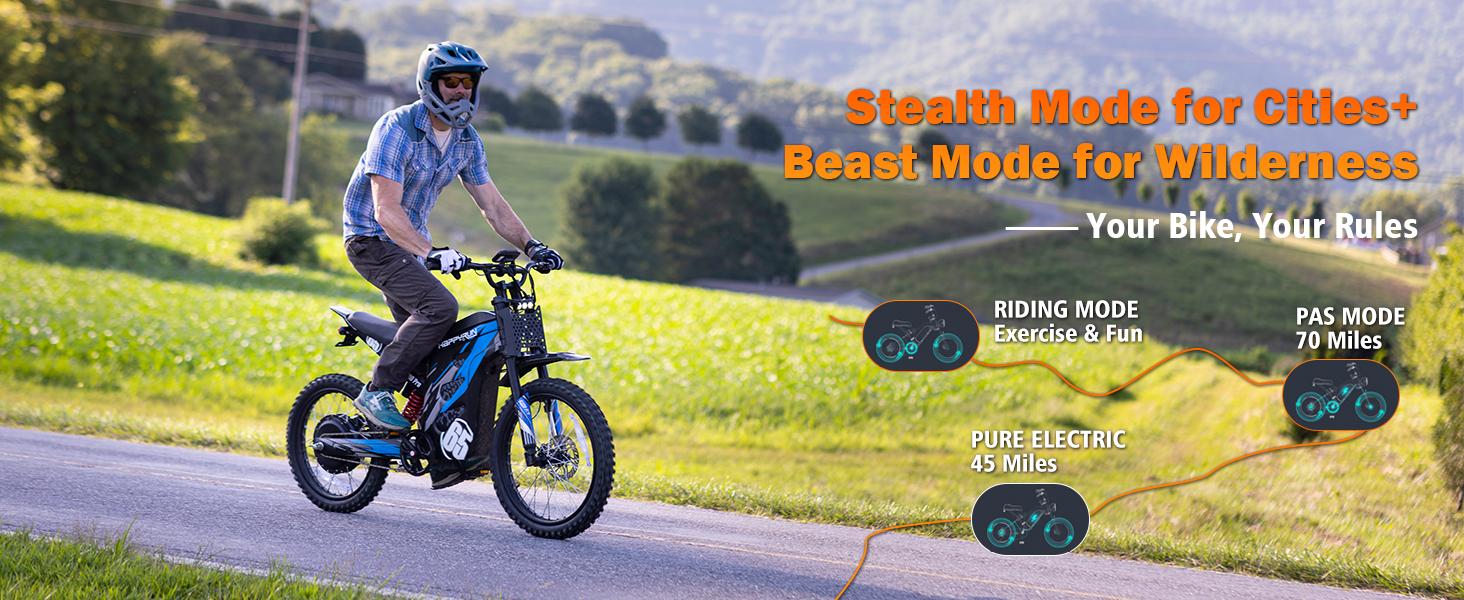 HAPPYRUN G300 Pro Off Road Ebike for Adults - 72V 30Ah Removable Battery, 6500W Peak Power, 50MPH Max Speed, 70 mi Range, 350LBS Load Capacity, Hydraulic Brakes, 2-Year Warranty