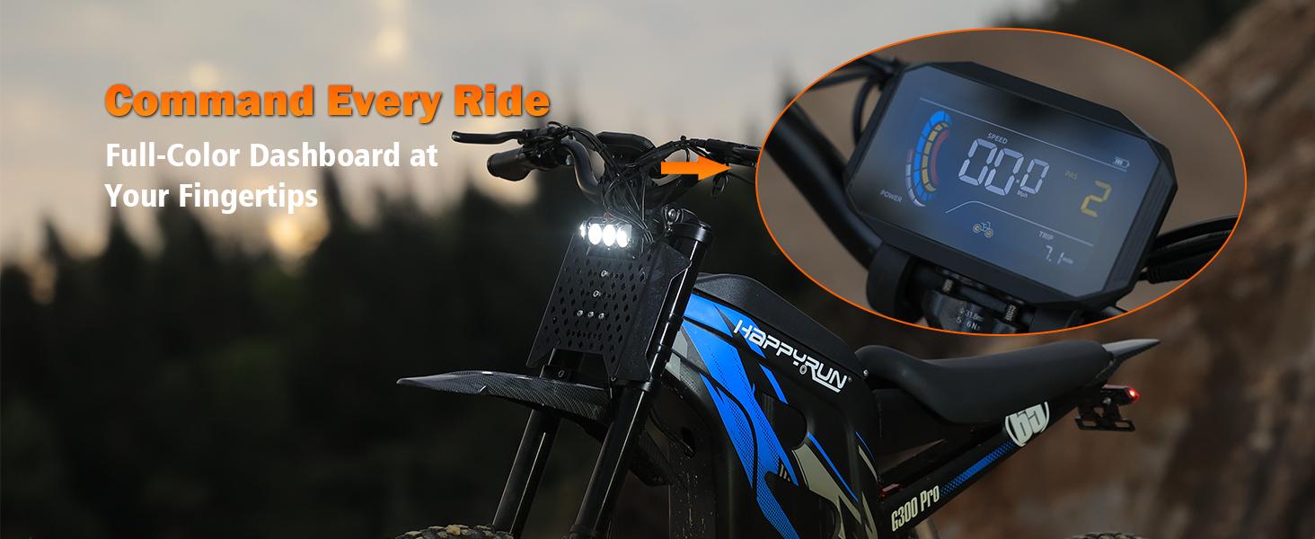 HAPPYRUN G300 Pro Off Road Ebike for Adults - 72V 30Ah Removable Battery, 6500W Peak Power, 50MPH Max Speed, 70 mi Range, 350LBS Load Capacity, Hydraulic Brakes, 2-Year Warranty