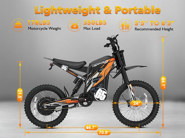 HAPPYRUN G300 Pro Off Road Ebike for Adults - 72V 30Ah Removable Battery, 6500W Peak Power, 50MPH Max Speed, 70 mi Range, 350LBS Load Capacity, Hydraulic Brakes, 2-Year Warranty