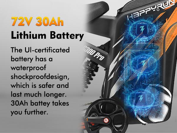 HAPPYRUN G300 Pro Off Road Ebike for Adults - 72V 30Ah Removable Battery, 6500W Peak Power, 50MPH Max Speed, 70 mi Range, 350LBS Load Capacity, Hydraulic Brakes, 2-Year Warranty