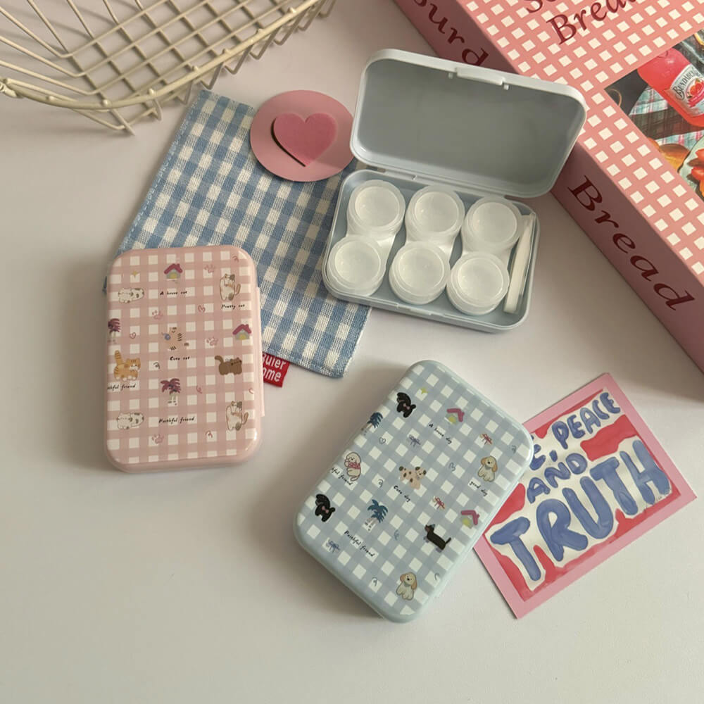 3-Pair Cute Animal Plaid Contact Lens Case
