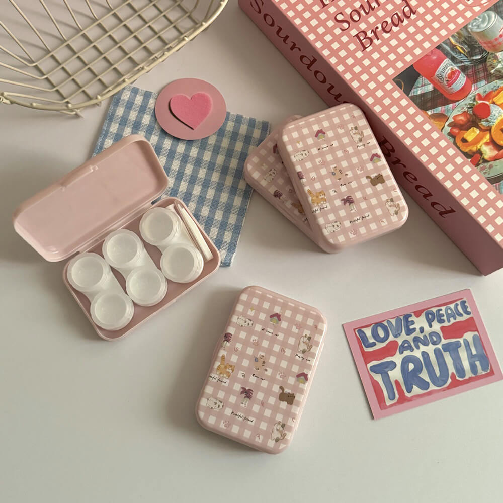 3-Pair Cute Animal Plaid Contact Lens Case