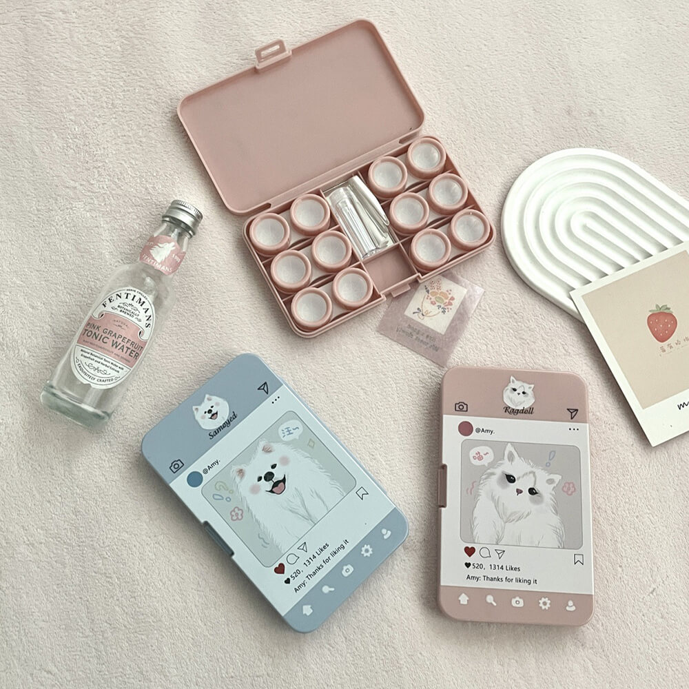 6-Pair Social Pet Contact Lens Storage Box Case with Mirror