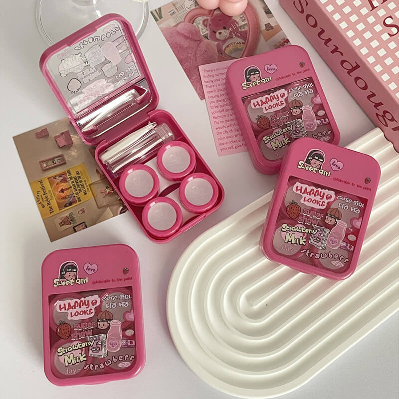 2-Pair Sweet Strawberry Contact Lens Travel Case
