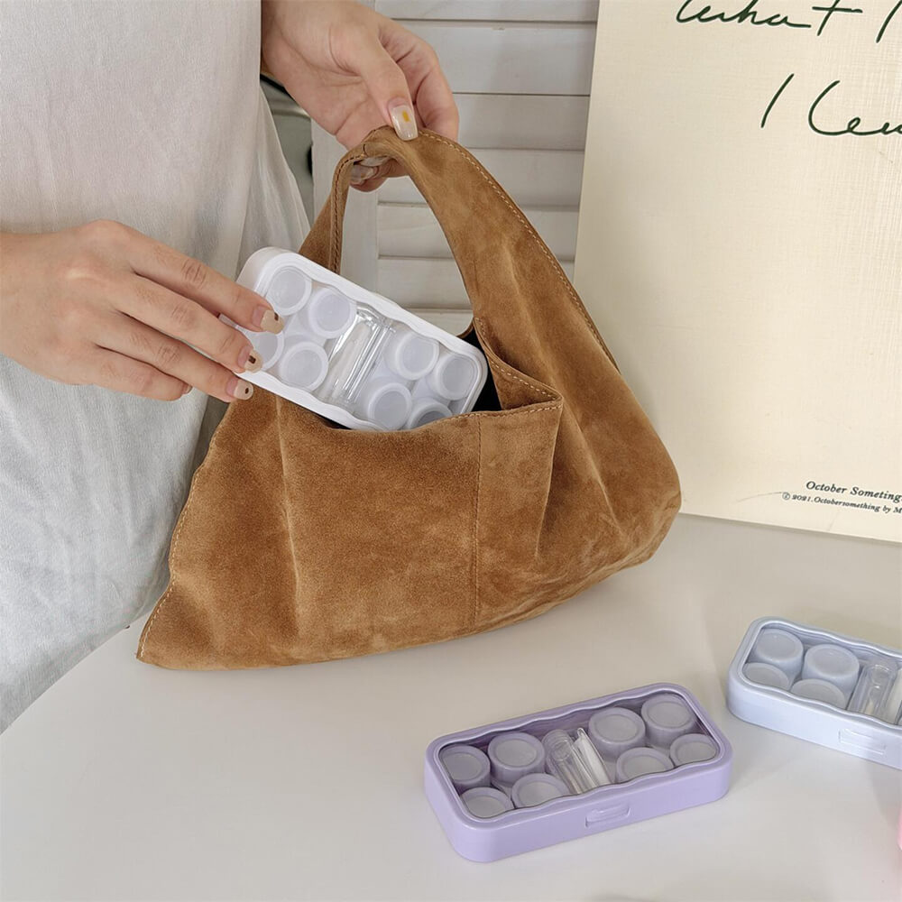 4-Pair Macaron Color Contact Lens Storage Box Case with Mirror