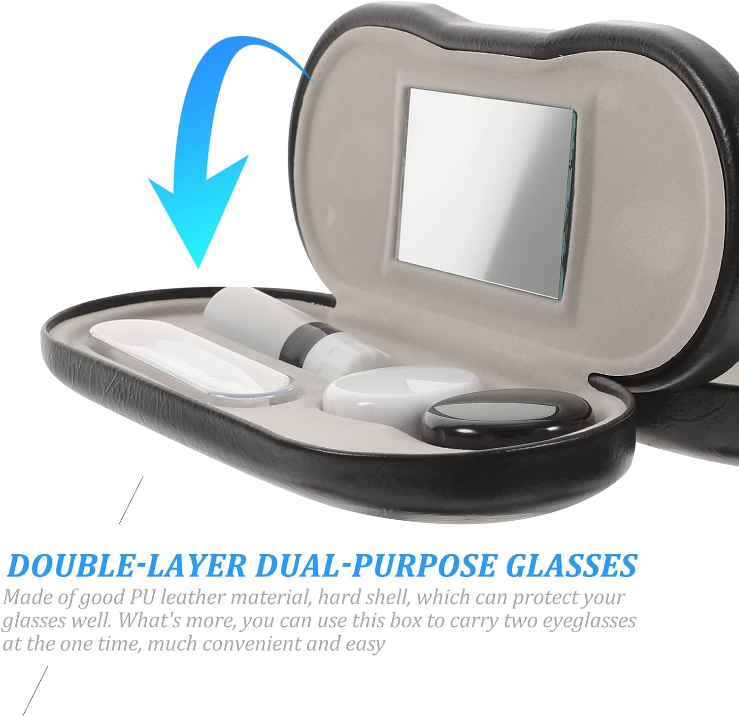 2 in 1 Double Sided Portable Contact Lens Case and Glasses Case with Built-in Mirror