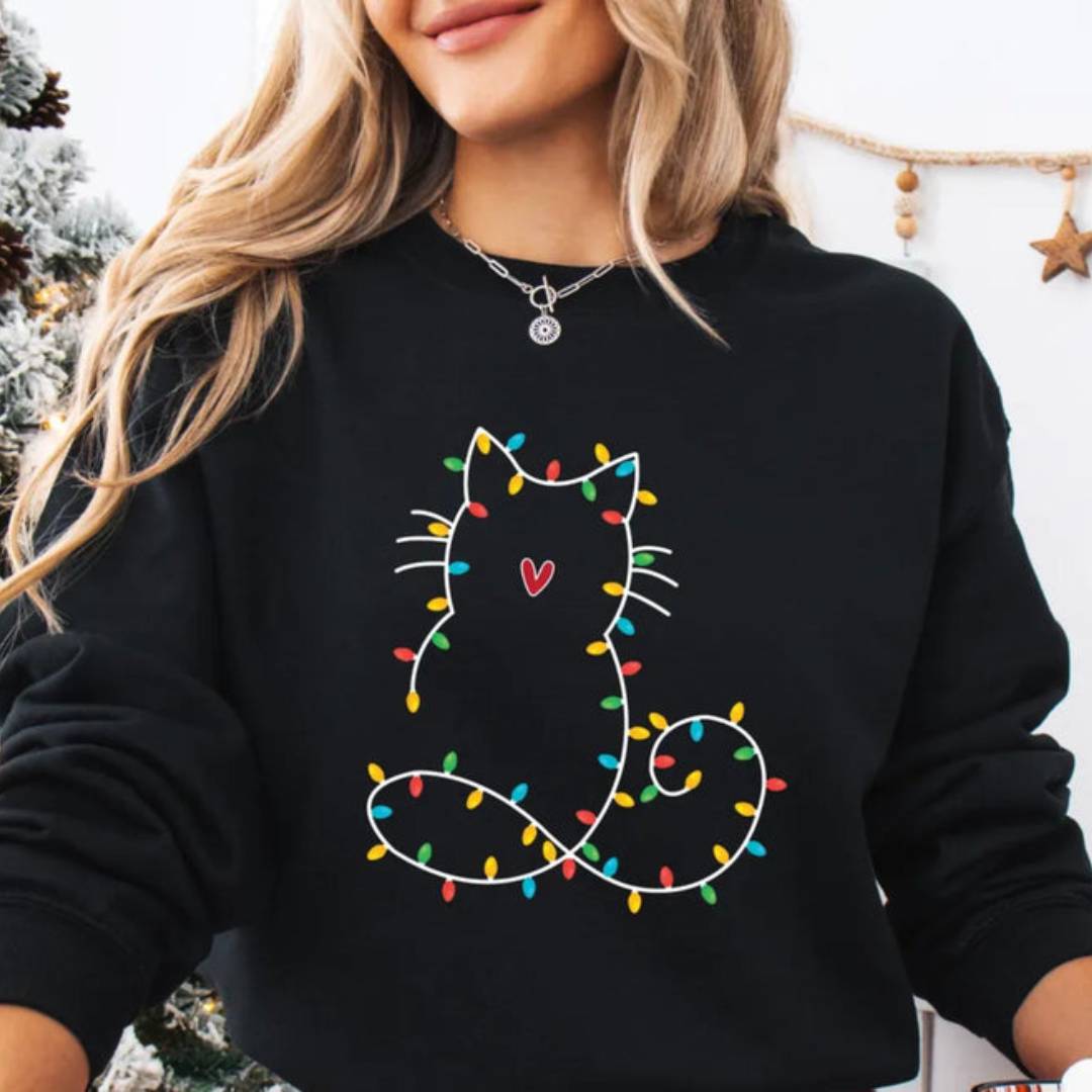 Adorable cat Christmas sweatshirt for women, perfect gift for cat lovers