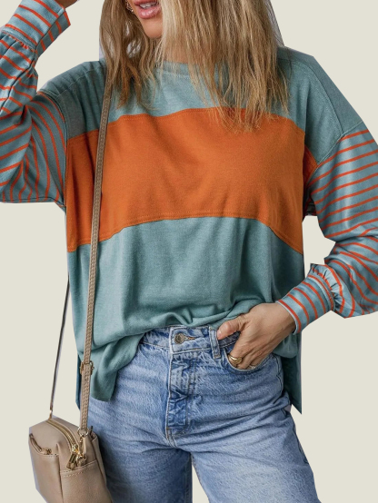 Women's Cute Color Block Long Sleeve Casual Top (Buy 2 Free Shipping)