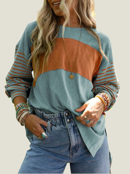 Women's Cute Color Block Long Sleeve Casual Top (Buy 2 Free Shipping)