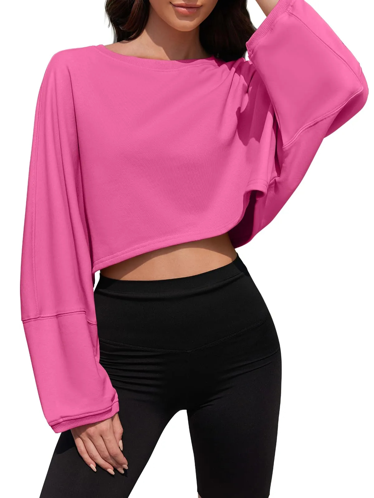 ✨Women‘s Long Ballon Sleeve Cropped Crew Neck Sweatshirts Tops(buy 2 free shipping)