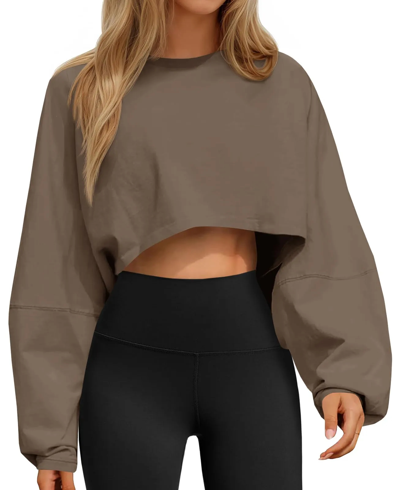 ✨Women‘s Long Ballon Sleeve Cropped Crew Neck Sweatshirts Tops(buy 2 free shipping)