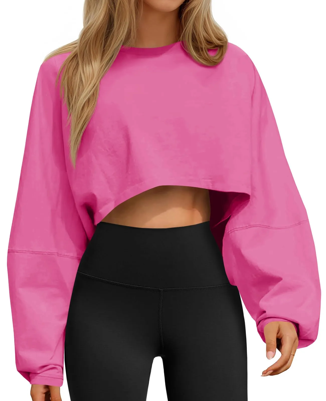 ✨Women‘s Long Ballon Sleeve Cropped Crew Neck Sweatshirts Tops(buy 2 free shipping)