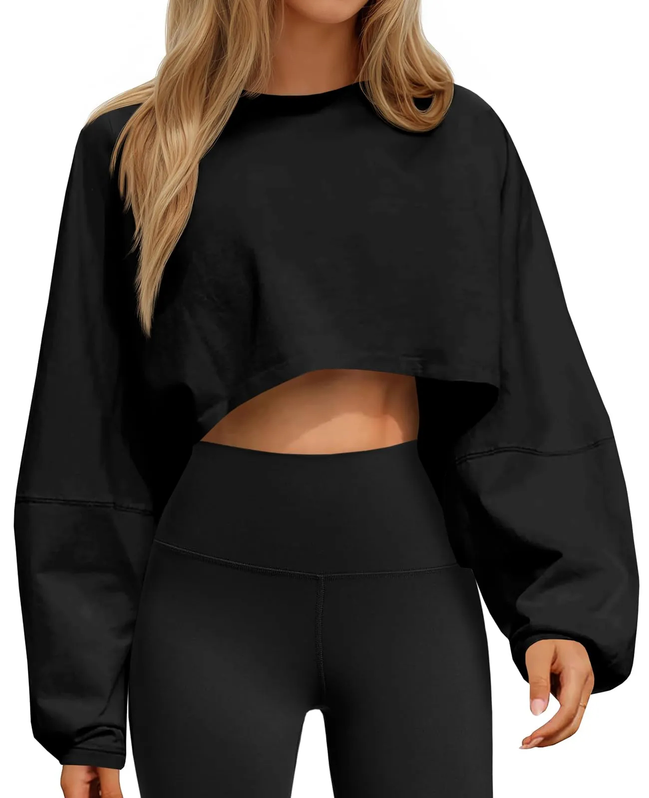 ✨Women‘s Long Ballon Sleeve Cropped Crew Neck Sweatshirts Tops(buy 2 free shipping)