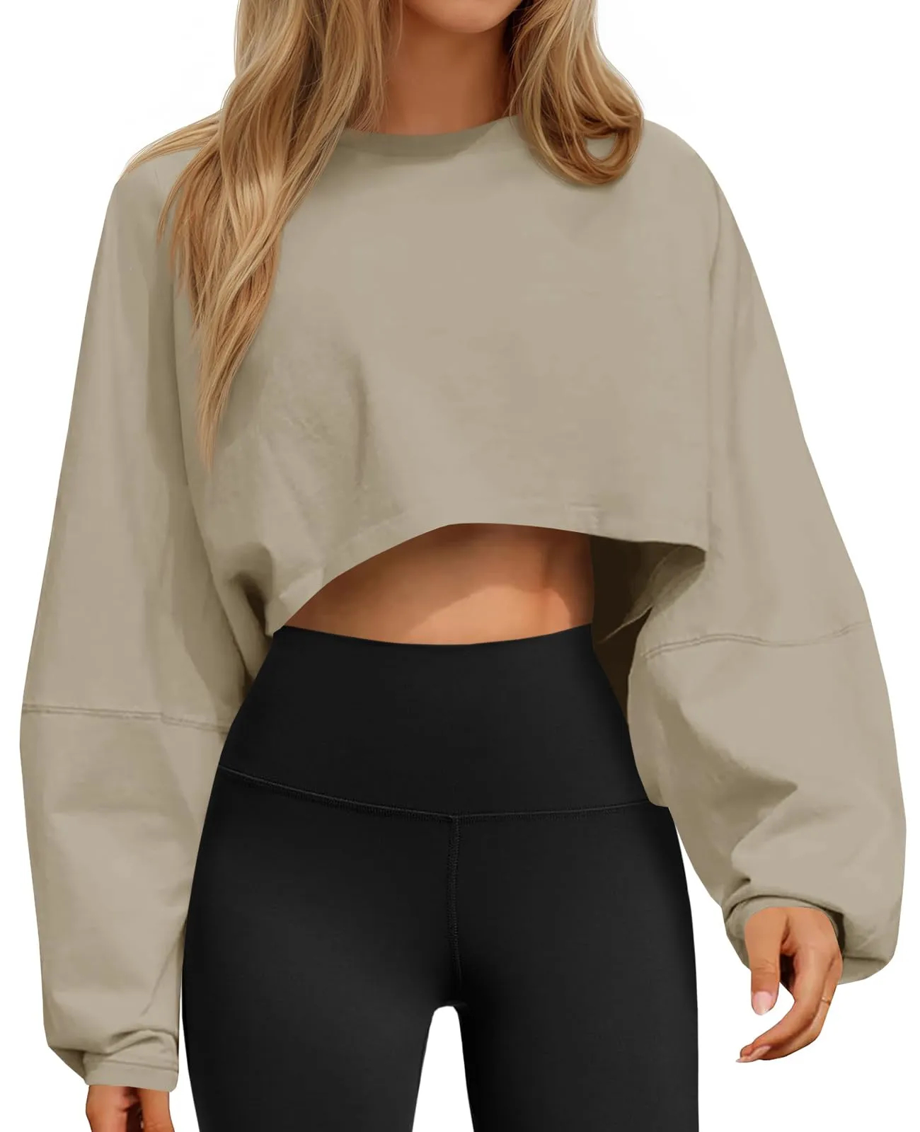 ✨Women‘s Long Ballon Sleeve Cropped Crew Neck Sweatshirts Tops(buy 2 free shipping)